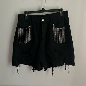 buddy love black denim rhinestone shorts